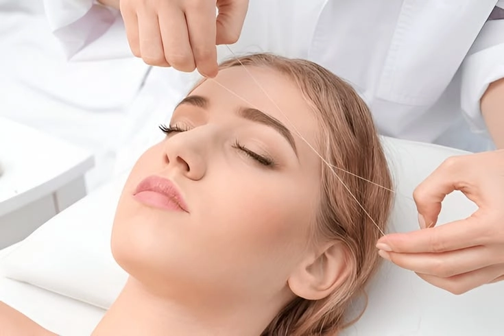 All-natural organic eyebrow threading service for sensitive bridal skin care