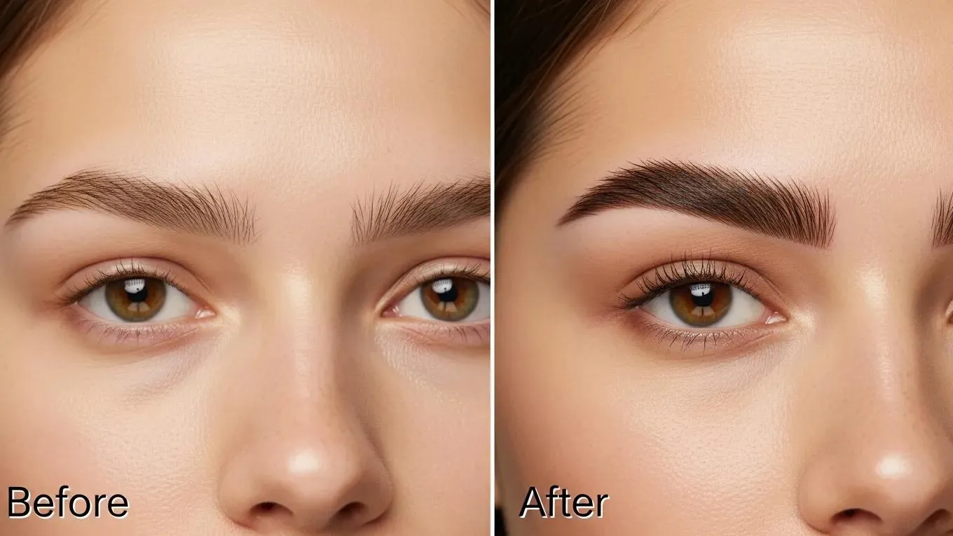 Before and after results of eyebrow tinting process