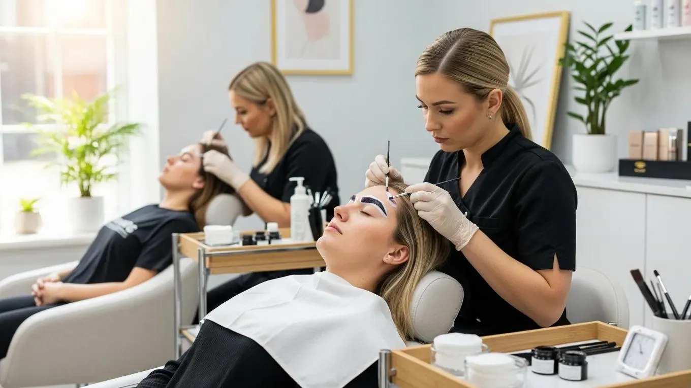 brow lamination service in progress in a professional salon setting