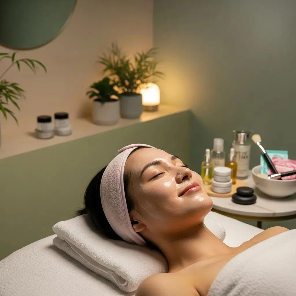 Client enjoying a soothing facial treatment to achieve glowing, event-ready skin