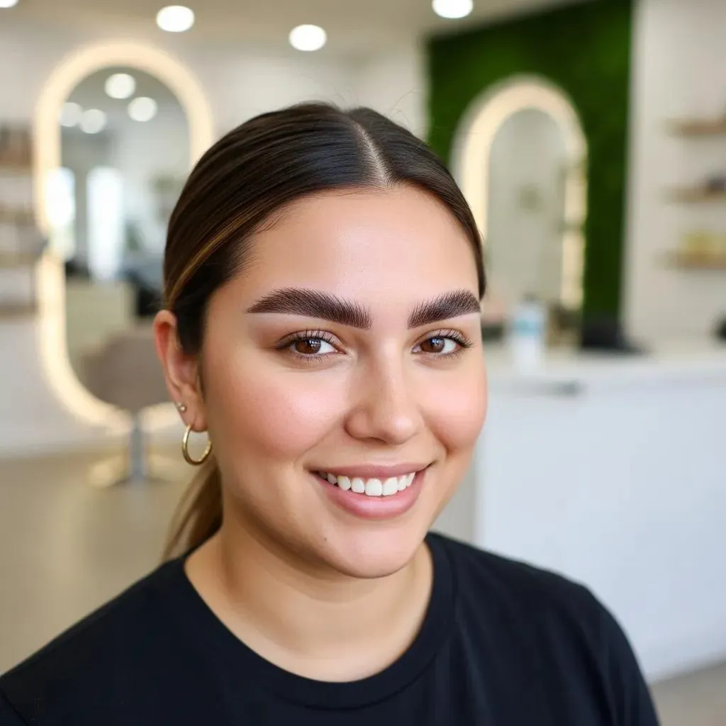 Fluffy brow lamination in a bright salon, showcasing natural beauty and the soft lamination technique