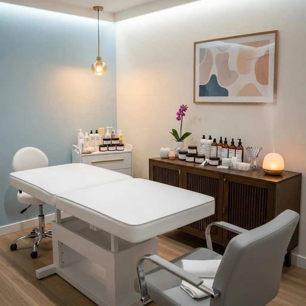 Welcoming waxing salon environment with a clean setup and soothing decor
