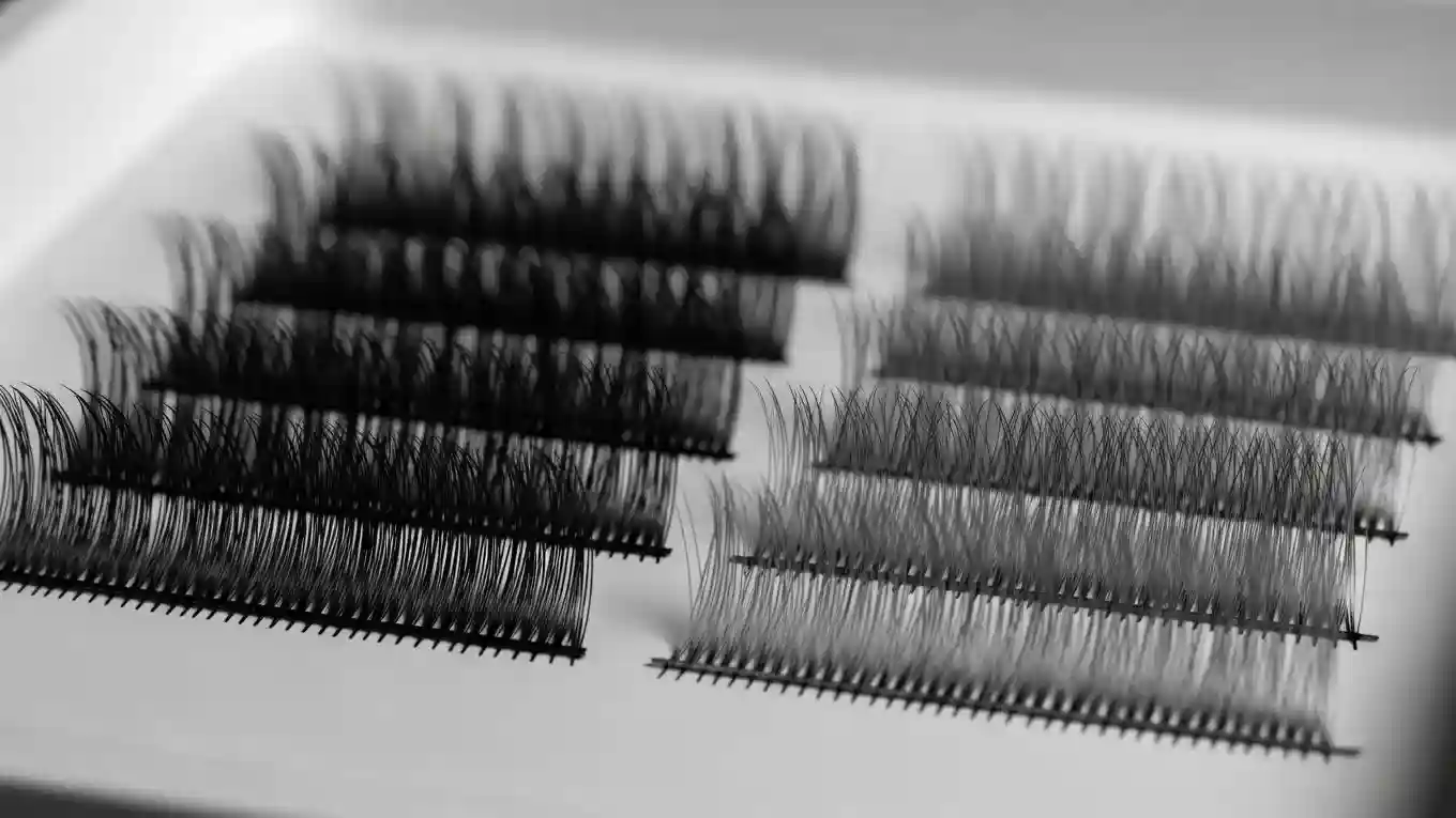 Silk and mink eyelash extensions displayed side by side, showcasing their distinct textures and appearances