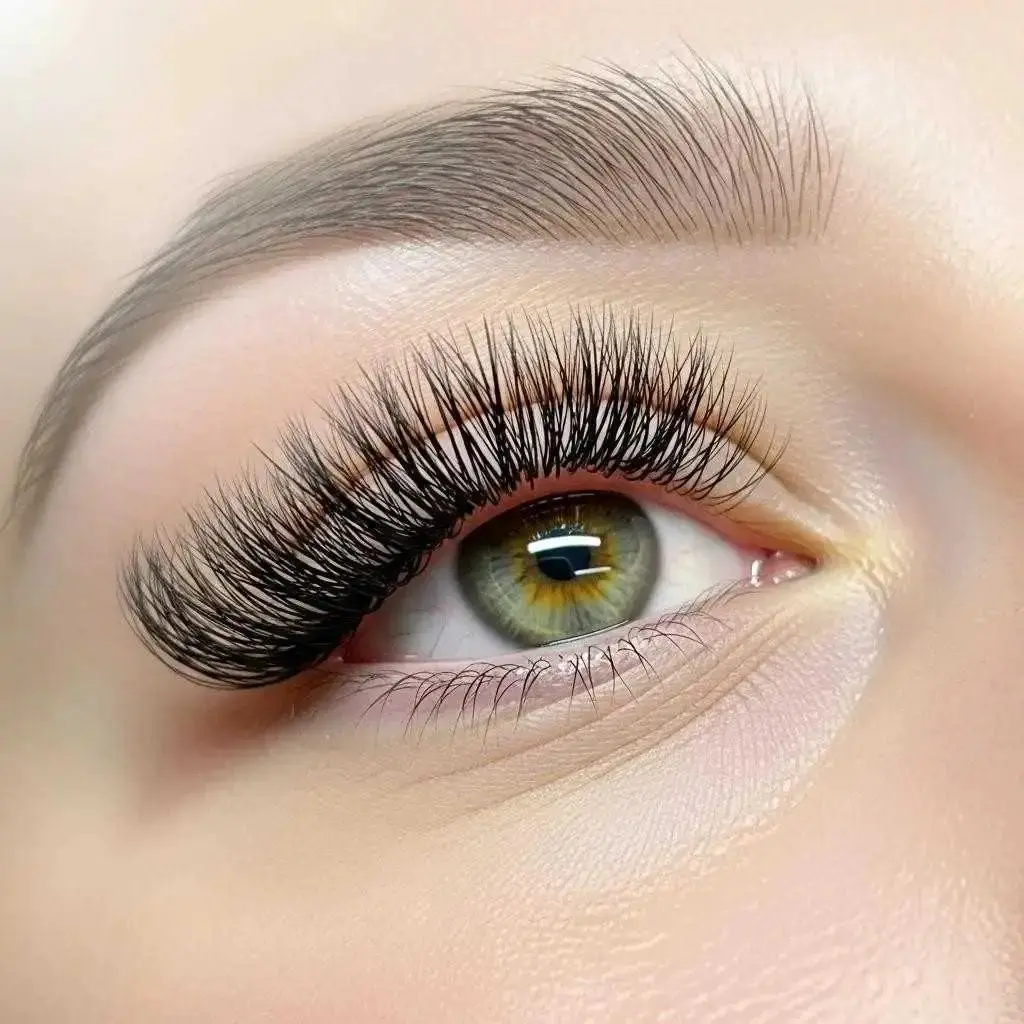 Close-up of eyelash extensions enhancing natural beauty in a professional salon setting