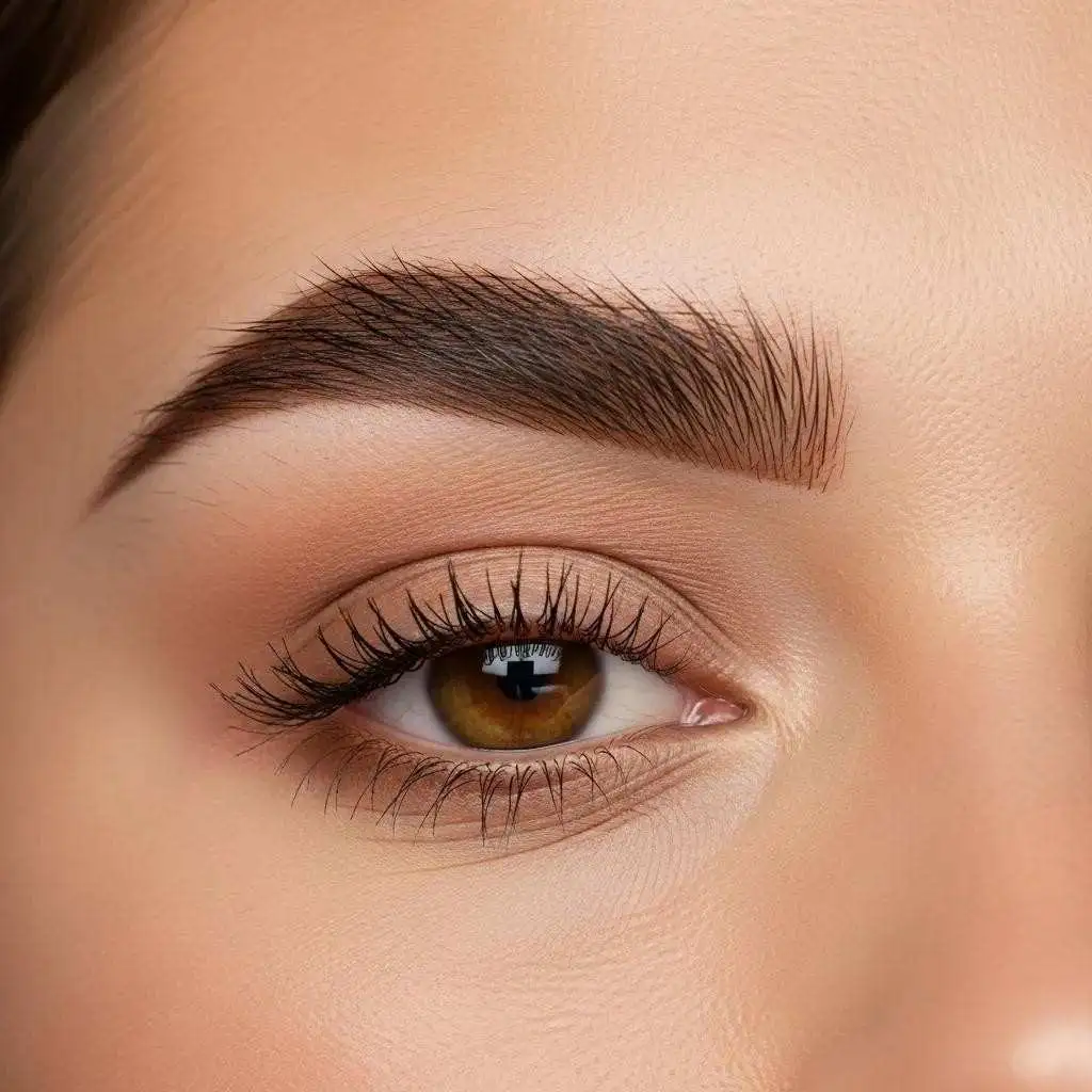 Close-up of beautifully tinted eyebrows showcasing enhanced definition